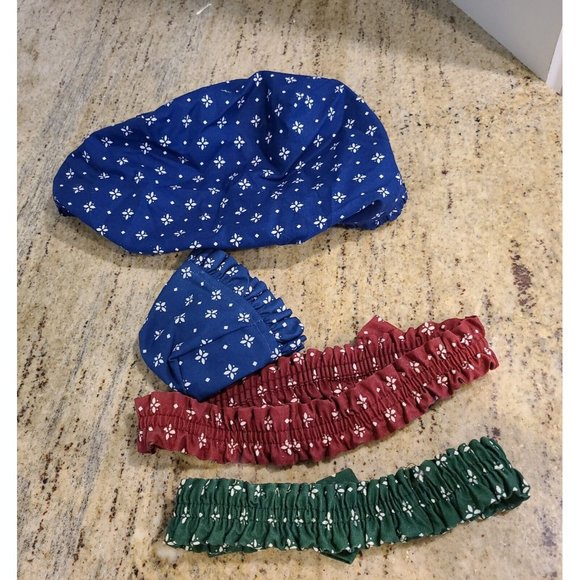 Lot of 4 Longaberger Heritage Fabric Garter Bows and Liners Red Blue Green - Picture 3 of 5